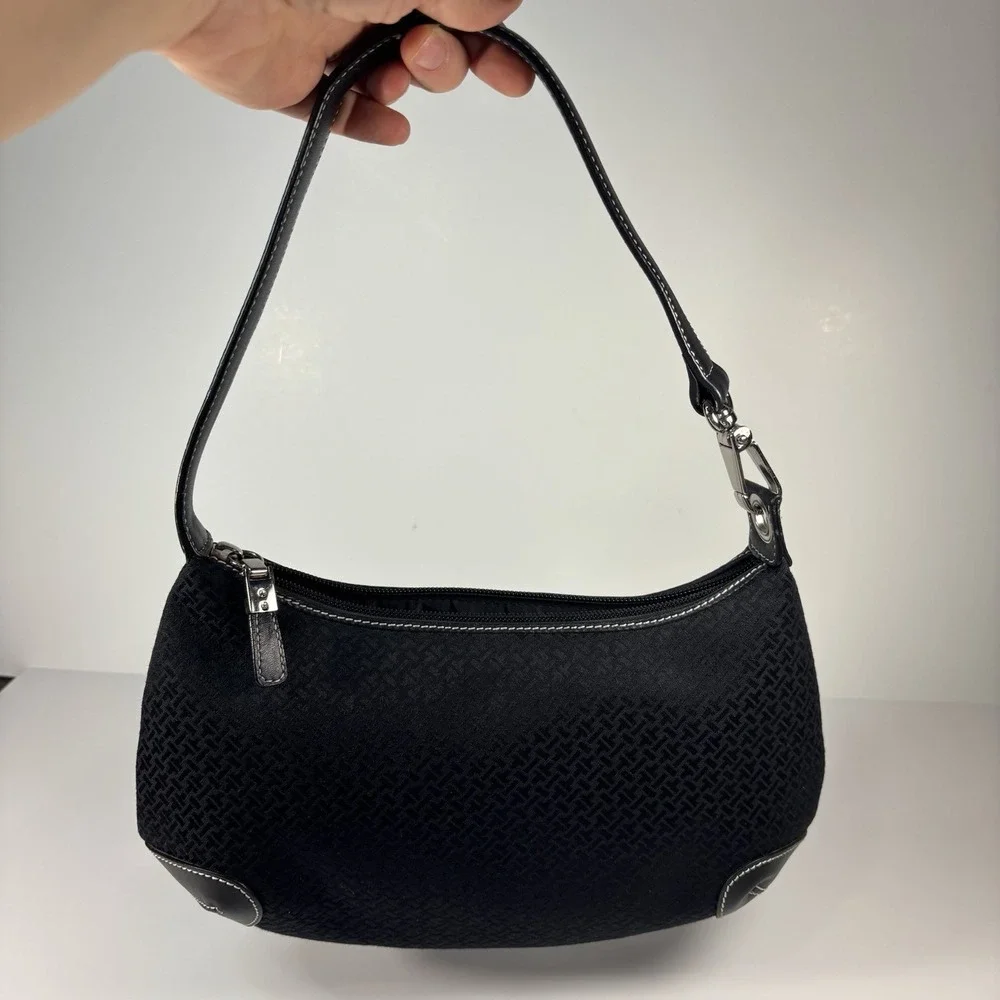 Vintage Talbots Y2K Black Jacquard Hobo Bag Contrast Stitching Shoulder Purse